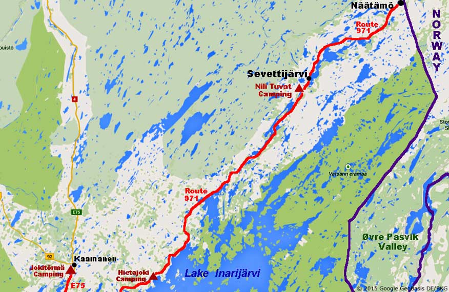 Route 971 to Sevettijärvi and Norwegian border at Näätämö