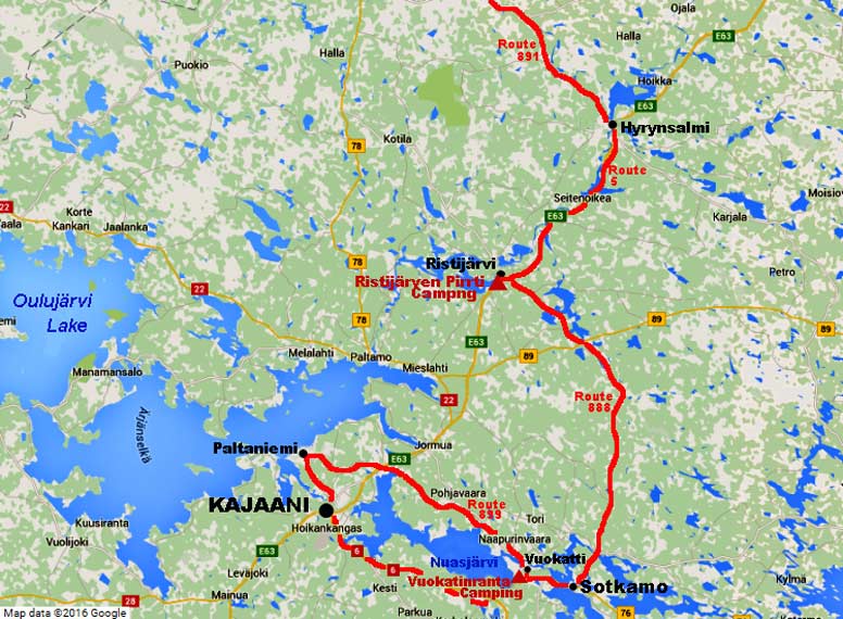 Ristijärvi, Sotkamo, Vuokatti to Kajaani and Paltaniemi